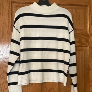 Tahari Black and White Striped Turtleneck Sweater